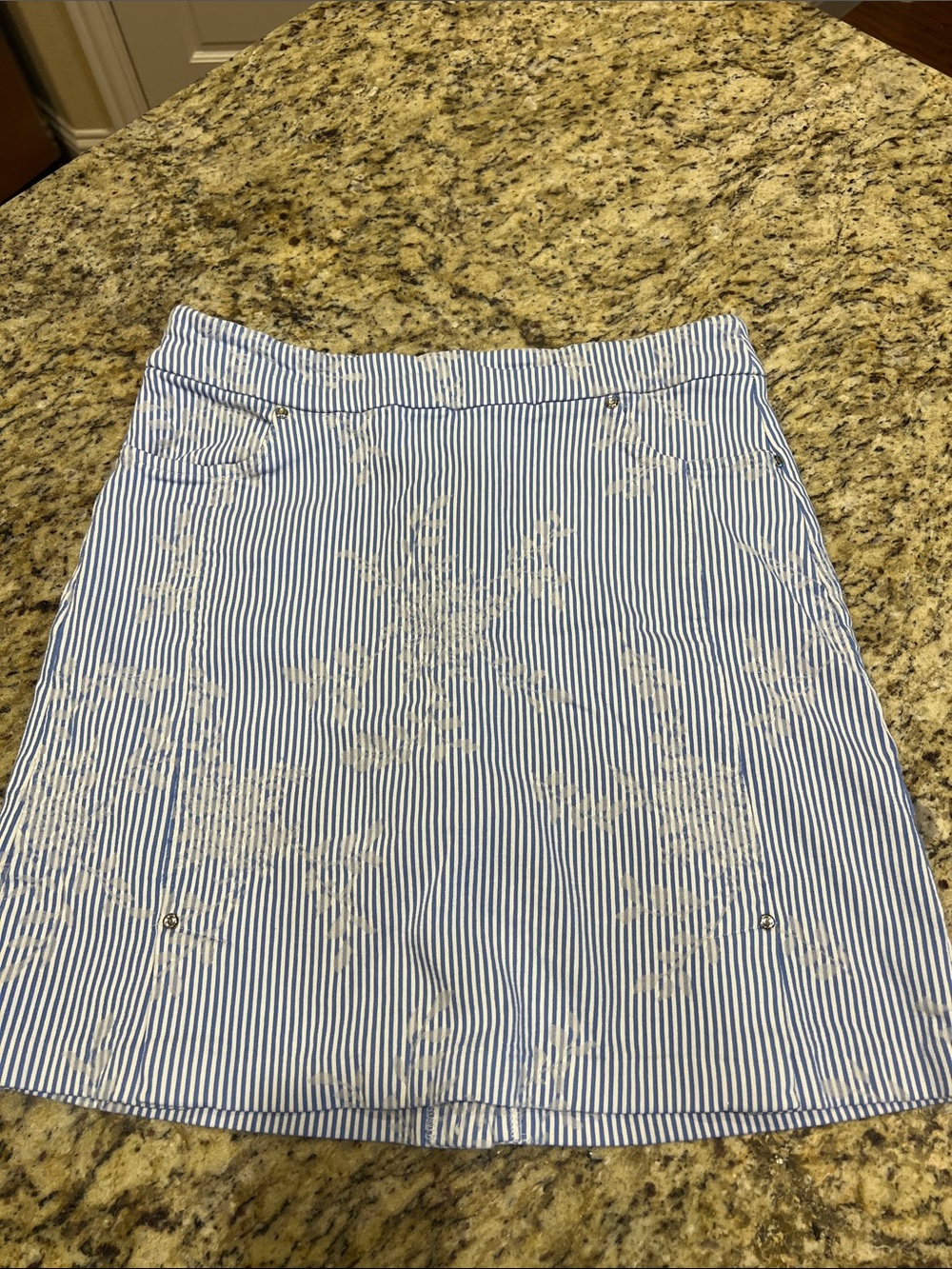 Tribal Blue & White Striped Eyelet Mini Skirt
